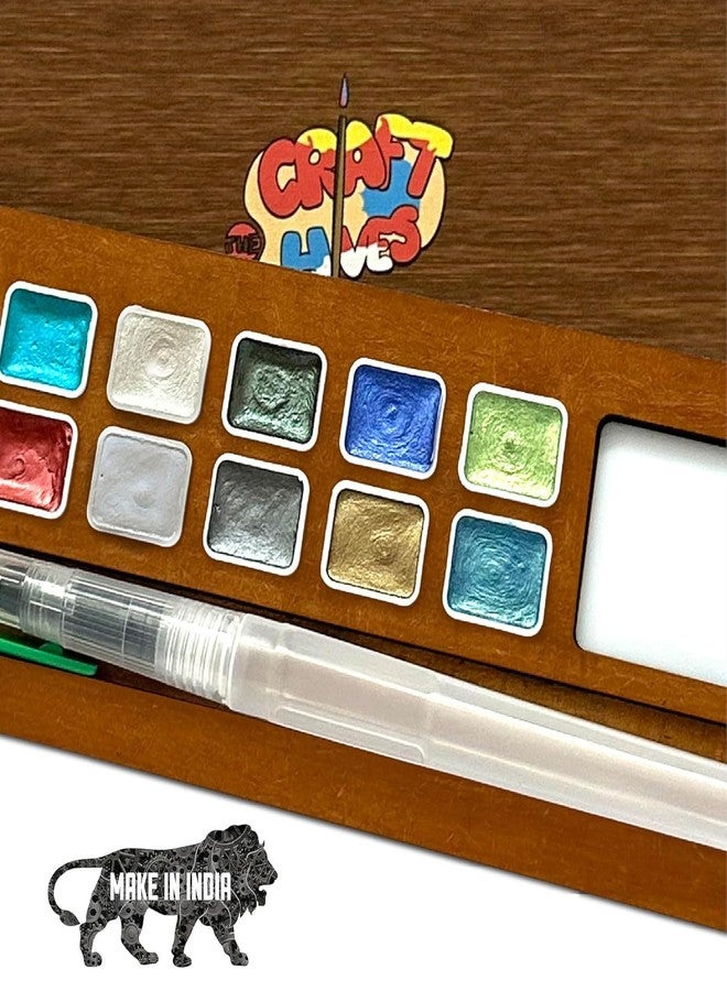 The Crafthives Metallic Watercolour Palette, Wooden Case with Magnetic Pans (Large) - Image 3